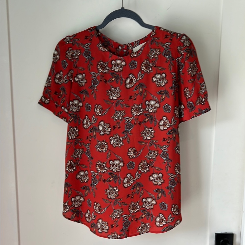LOFT Red Graphic Blouse with Relaxed Fit